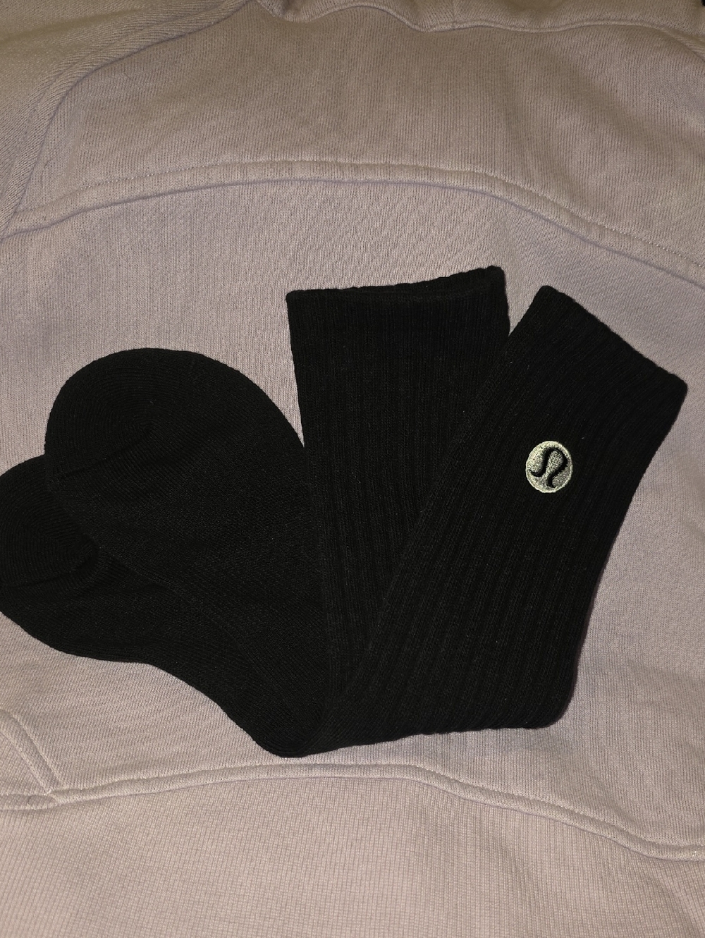 lululemon athletica Black Ribbed Crew Socks with Logo Patch